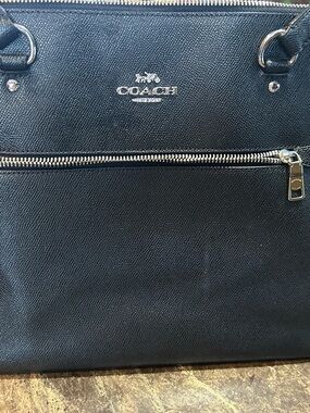 COACH Black pebbled leather larger Tote with Nickel/Silver Hardware